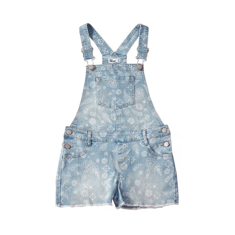 Epic Threads Girls Light-wash Paisley Overalls Size 12